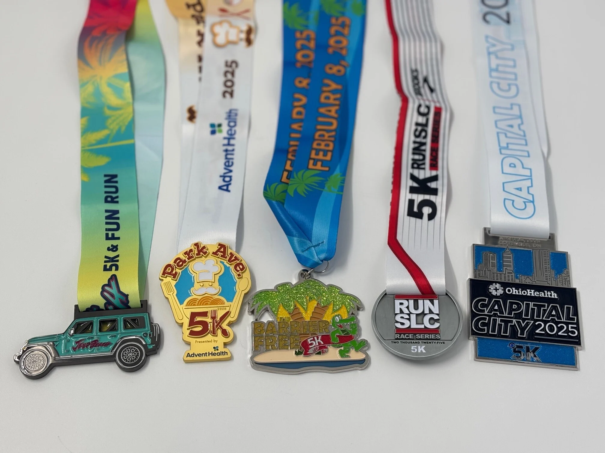 Custom 5K finisher medals with printed ribbons